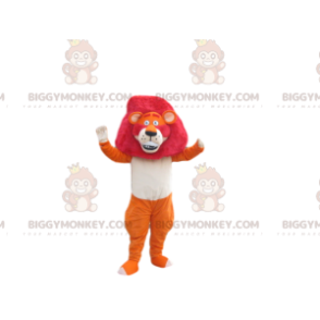 Orange lion BIGGYMONKEY™ mascot costume with gorgeous fuchsia