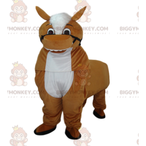 Costume de mascotte BIGGYMONKEY™ de cheval marron et blanc.
