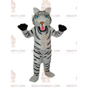 Kostým maskota BIGGYMONKEY™ Bílý tygr s krásnýma modrýma očima
