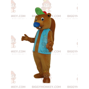 Costume da mascotte castoro marrone BIGGYMONKEY™ con giacca blu