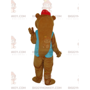 Brown Beaver BIGGYMONKEY™ mascottekostuum met blauwe jas en pet