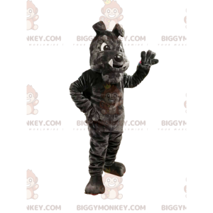 BIGGYMONKEY™ Maskotdräkt Mörkgrå bulldogg med stora huggtänder