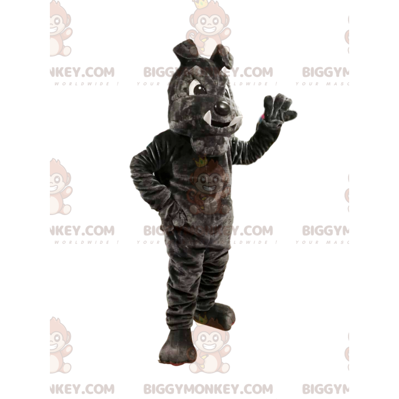 Traje de mascote BIGGYMONKEY™ Bulldog cinza escuro com presas