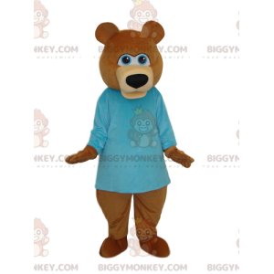 Braunbär BIGGYMONKEY™ Maskottchenkostüm mit blauem Hemd -