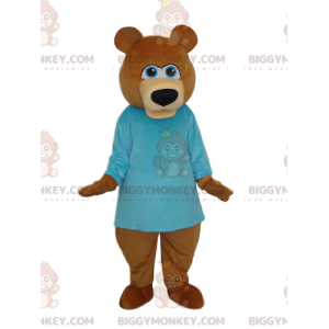 Bruine beer BIGGYMONKEY™ mascottekostuum met blauw shirt -