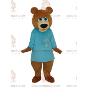 Bruine beer BIGGYMONKEY™ mascottekostuum met blauw shirt -