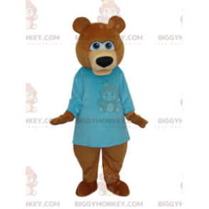 Brun bjørn BIGGYMONKEY™ maskotkostume med blå skjorte -