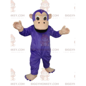 Violetti ja ruskea apina BIGGYMONKEY™ maskottiasu. apinan puku