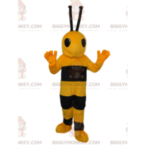 Very Happy Black and Yellow Bee BIGGYMONKEY™ Mascot Costume –