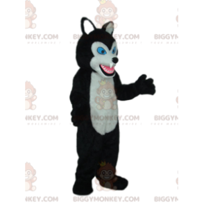 BIGGYMONKEY™ Mascot Costume Black and White Wolf with Blue Eyes