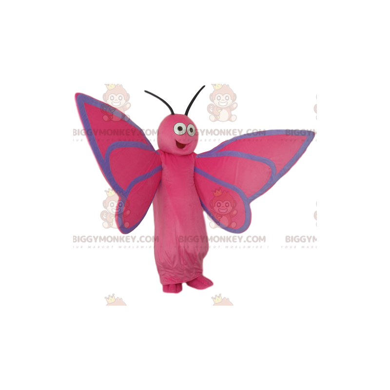 Costume da mascotte BIGGYMONKEY™ farfalla rosa molto felice -