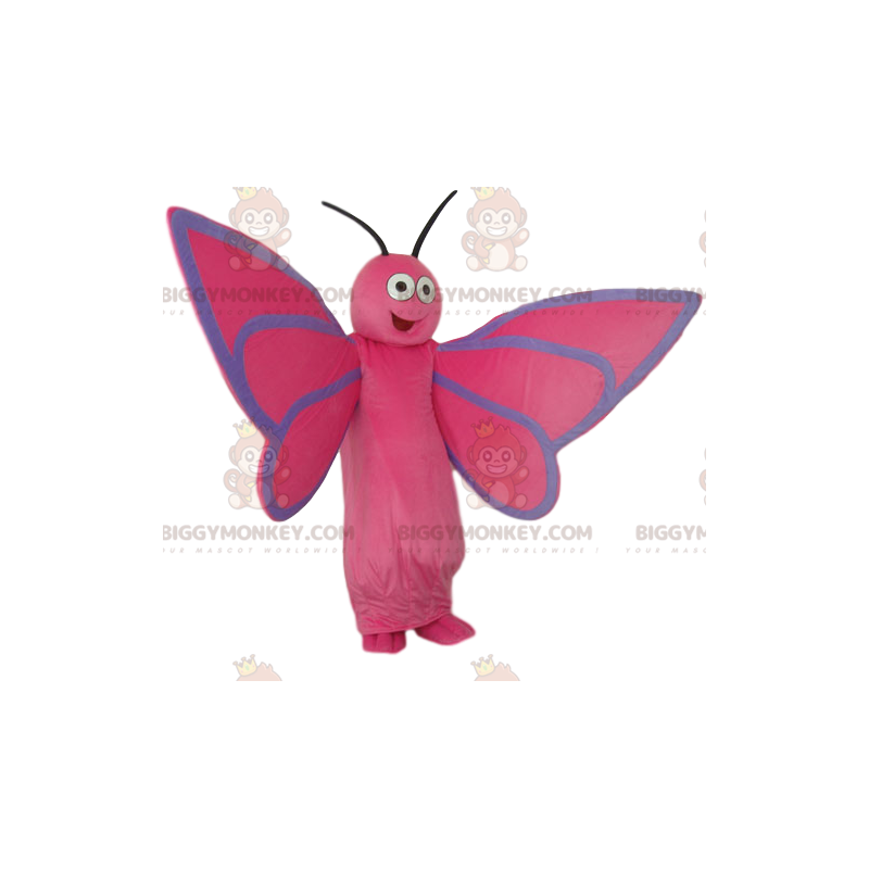 Costume de mascotte BIGGYMONKEY™ de papillon rose très heureux
