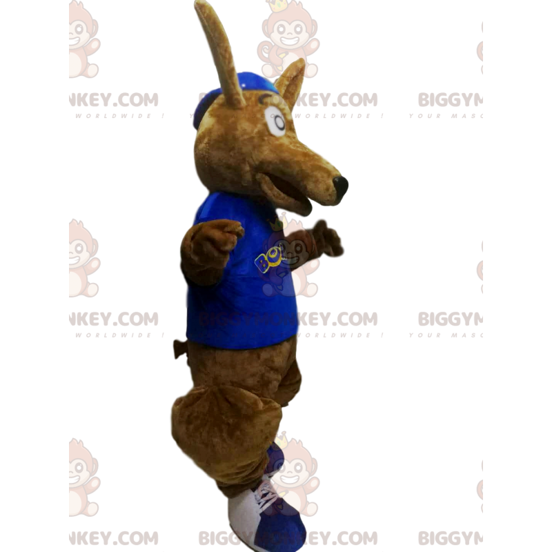 BIGGYMONKEY™ Mascot Costume Brown Kangaroo With Blue Shirt –