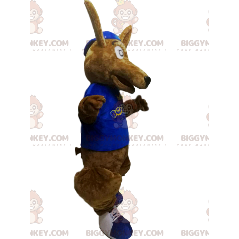 Kostým BIGGYMONKEY™ maskot Hnědý klokan s modrou košilí –