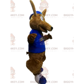 BIGGYMONKEY™ Mascot Costume Brown Kangaroo With Blue Shirt –