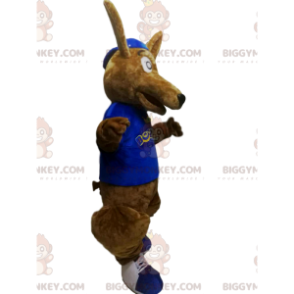 Fantasia de mascote BIGGYMONKEY™ Canguru marrom com camisa azul