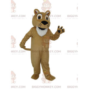 Disfraz de mascota BIGGYMONKEY™ de león beige muy entusiasta -