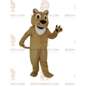 Meget entusiastisk beige løve BIGGYMONKEY™ maskotkostume -