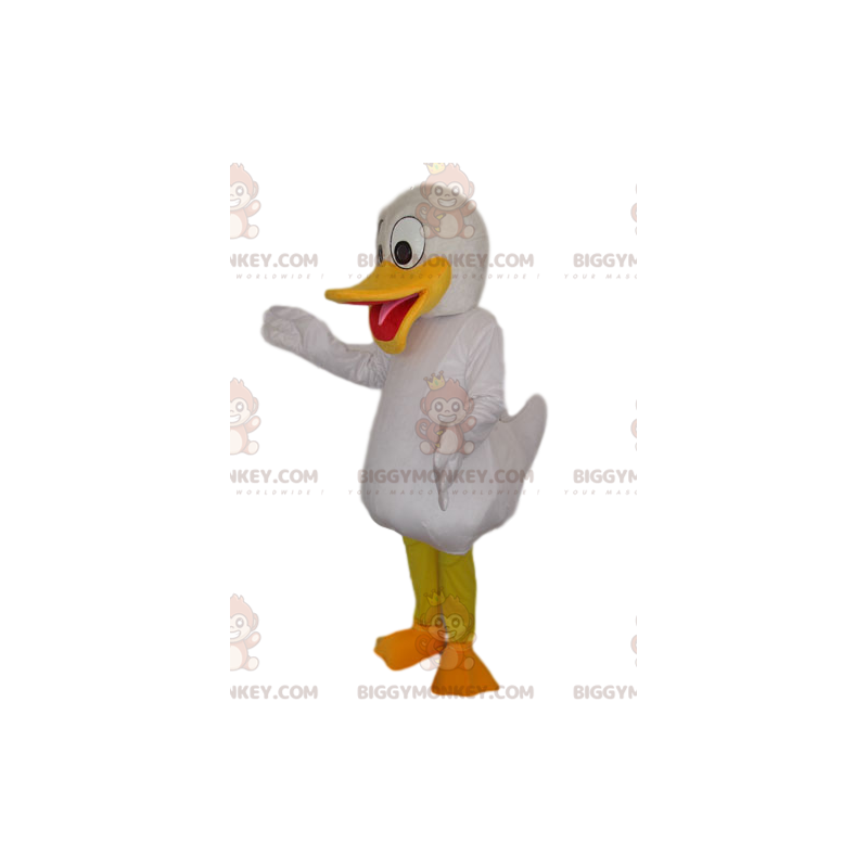 Traje de mascote BIGGYMONKEY™ Pato branco com grande bico