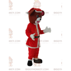 Brun hund BIGGYMONKEY™ maskotkostume med julemandstøj -