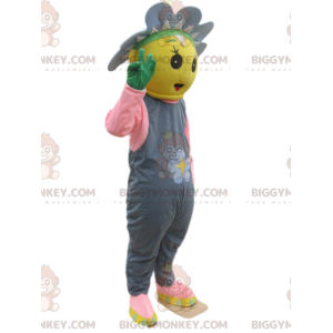 BIGGYMONKEY™ Maskotdräktkaraktär Gul med blomma och grå overall