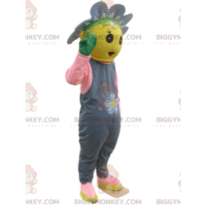 BIGGYMONKEY™ maskotkostumekarakter Gul med blomster og grå