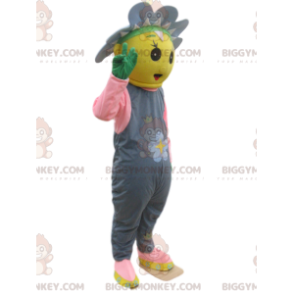 Traje de mascote BIGGYMONKEY™ amarelo com flores e macacão