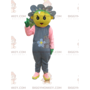 Traje de mascote BIGGYMONKEY™ amarelo com flores e macacão