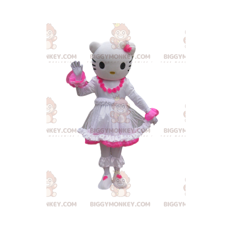 Hello Kitty BIGGYMONKEY™ maskotdräkt med en vit och fuchsiarosa