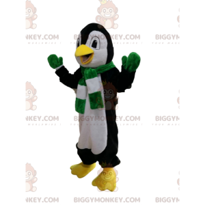 Kostým maskota BIGGYMONKEY™ Černobílý tučňák se zeleným a bílým