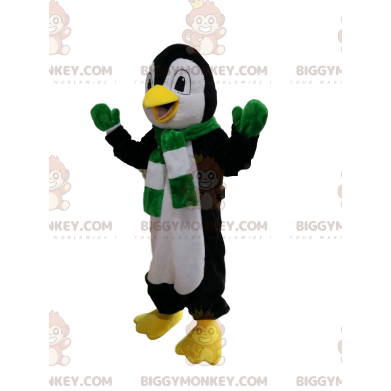 Traje de mascote BIGGYMONKEY™ Pinguim preto e branco com lenço