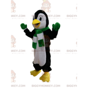 Traje de mascote BIGGYMONKEY™ Pinguim preto e branco com lenço