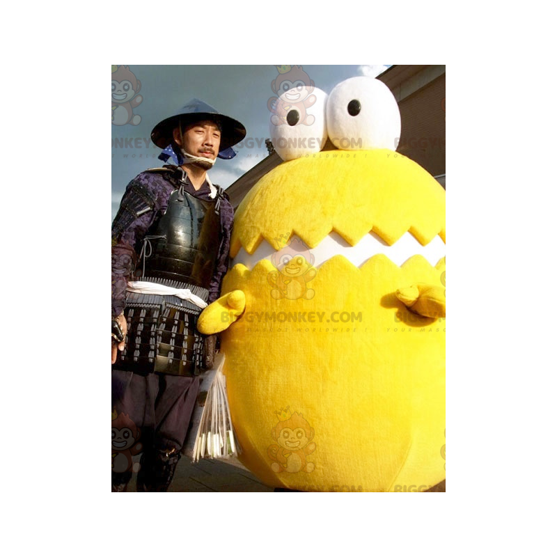 BIGGYMONKEY™ Maskottchen-Kostüm Gelb-weißes Riesenei mit großen