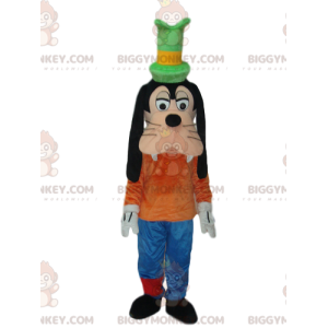 Goofy BIGGYMONKEY™ Maskottchenkostüm mit grünem Zylinder. -