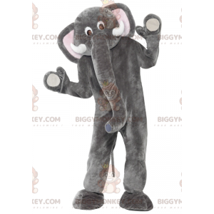 Gigantische grijze en roze olifant BIGGYMONKEY™ mascottekostuum