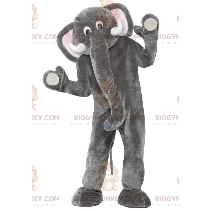 Kostium maskotka gigantycznego szaro-różowego słonia