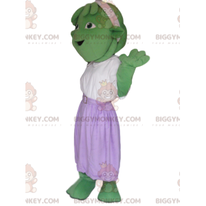 Costume da mascotte BIGGYMONKEY™ creatura verde con gonna viola