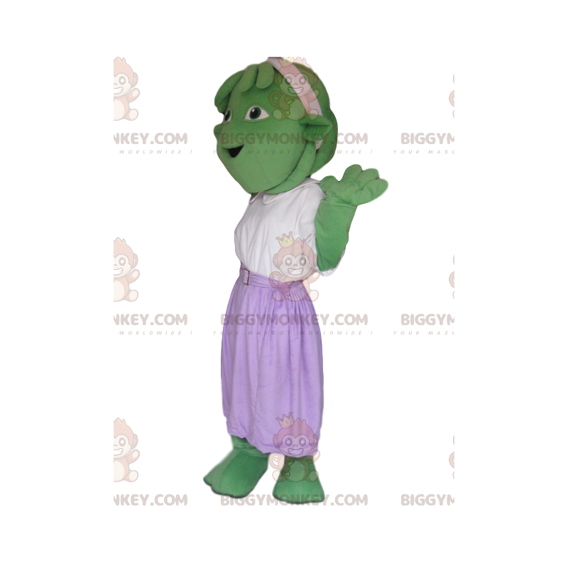 Disfraz de mascota Green Creature BIGGYMONKEY™ con falda morada