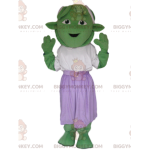 Traje de mascote Green Creature BIGGYMONKEY™ com saia roxa –