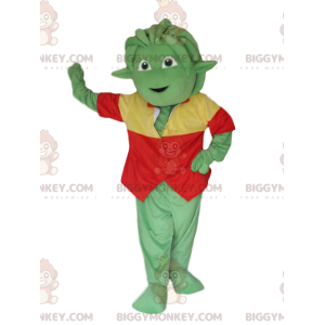 Green Creature BIGGYMONKEY™ maskotkostume med rød og gul vest -