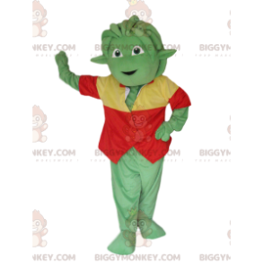 Green Creature BIGGYMONKEY™ maskotkostume med rød og gul vest -