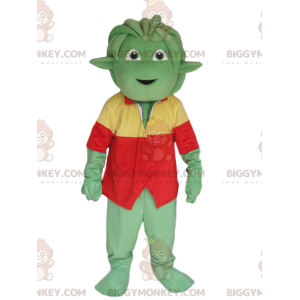 Green Creature BIGGYMONKEY™ maskotkostume med rød og gul vest -