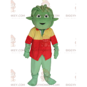 Green Creature BIGGYMONKEY™ Mascot Costume with Red and Yellow