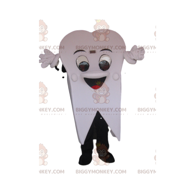 Costume de mascotte BIGGYMONKEY™ de dent blanche très joyeuse.