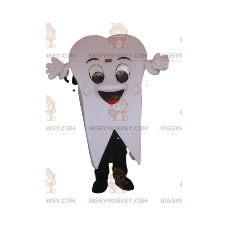 Traje de mascote BIGGYMONKEY™ de dente branco muito alegre.