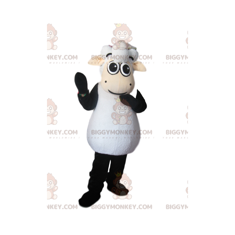 Schwarz-weißes Schaf BIGGYMONKEY™ Maskottchen-Kostüm -