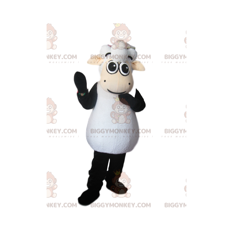 Traje de mascote de ovelha preta e branca BIGGYMONKEY™ –