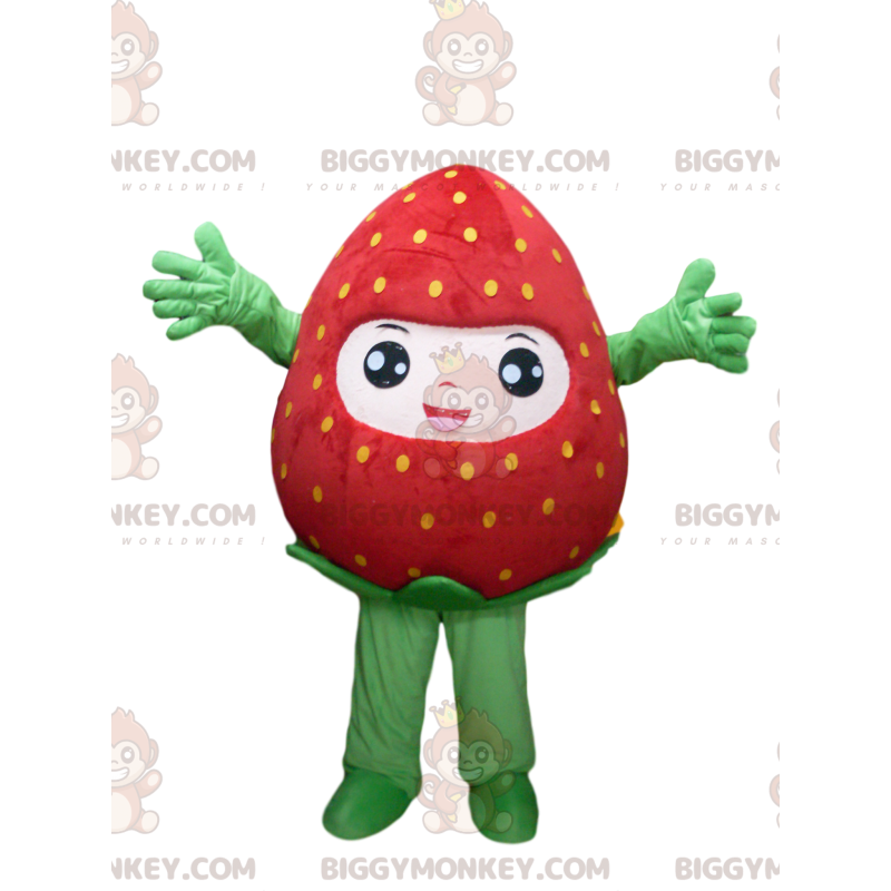 Kostým maskota Very Happy Strawberry BIGGYMONKEY™. jahodový