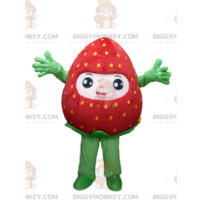 Sehr fröhliches Erdbeer-BIGGYMONKEY™-Maskottchen-Kostüm.