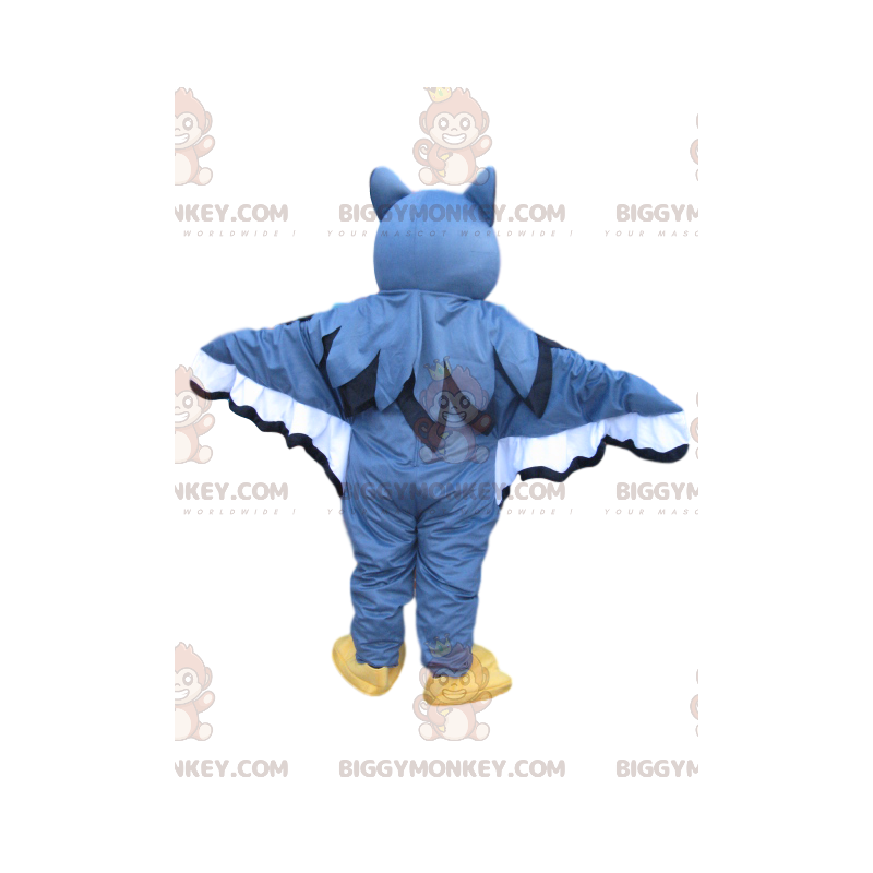 Fato de mascote BIGGYMONKEY™ de corujas azuis e brancas.
